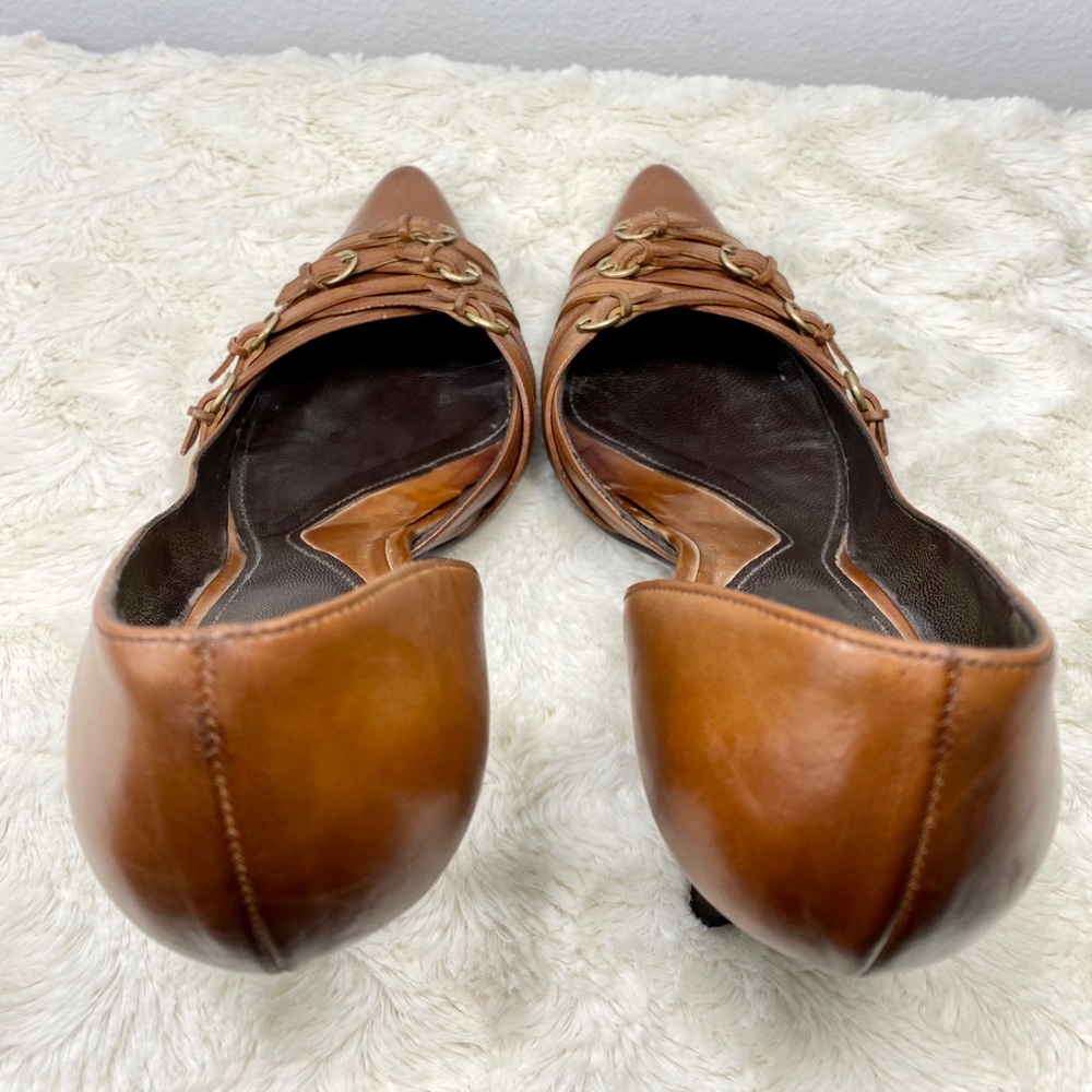 Bally Tan Leather Stilettos w/Decorative Buckles - Picture 12 of 16
